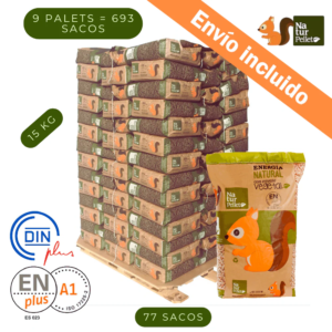 Pellets NATURPELLET DIN ENplus A1 - 9 Palets de 693 Sacos de 15kg (10395 kg)